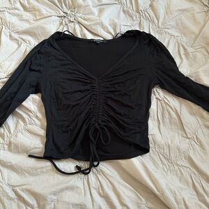Ambiance Black Ruched Long Sleeve Top